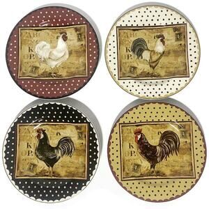 Sakura Retro Rooster Dessert/Salad Plates 8 Inches Set of Four
